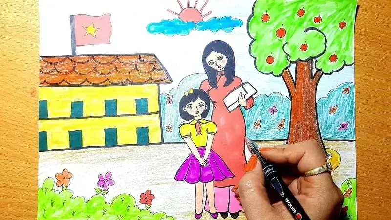 Cách vẽ cô giáo dễ thương để tặng mừng ngày 20/11 khiến cô mỉm cười